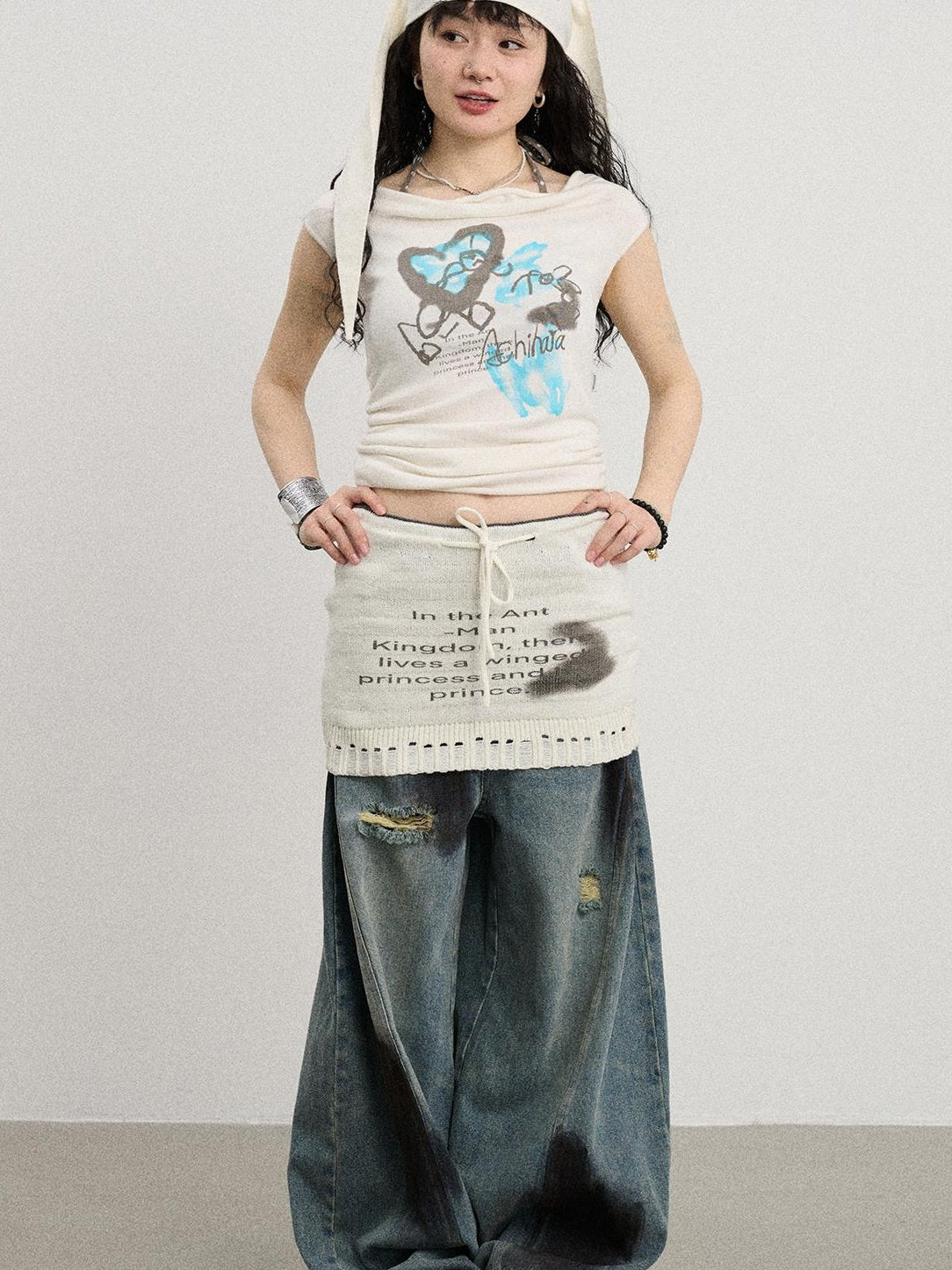 Achihara Summer A-Line Knit Skirts In Black & White Dresses