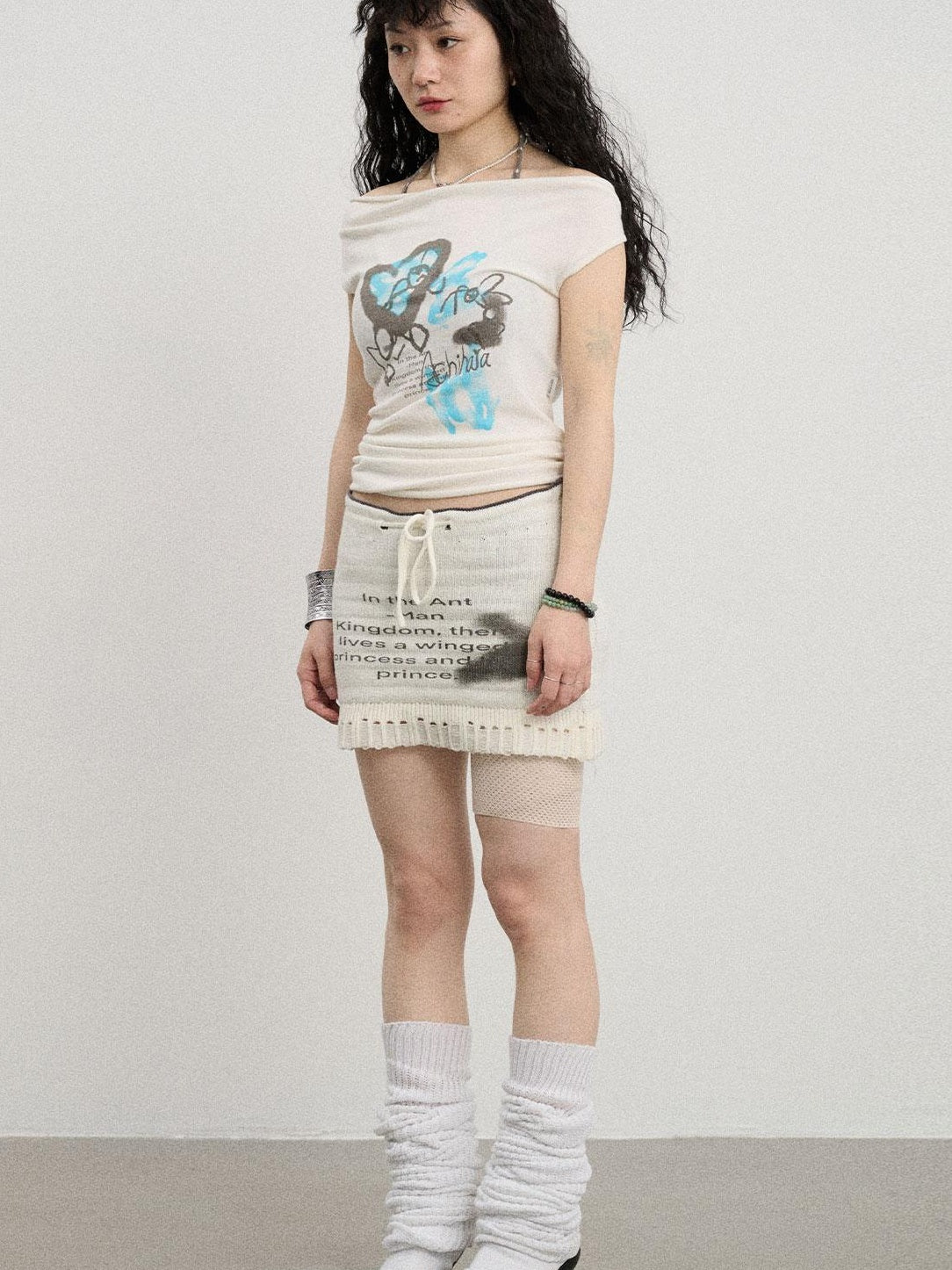 Achihara Summer A-Line Knit Skirts In Black & White Dresses