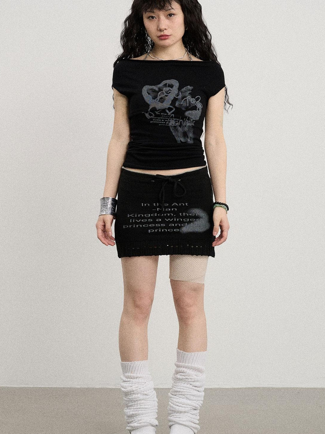 Achihara Summer A-Line Knit Skirts In Black & White Dresses