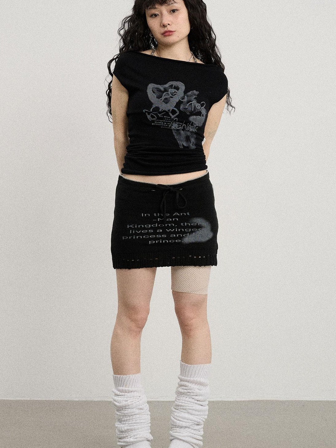 Achihara Summer A-Line Knit Skirts In Black & White Dresses