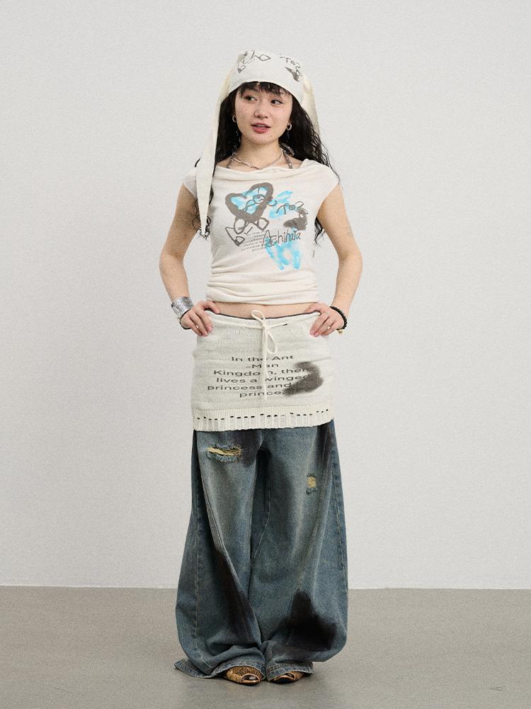 Achihara Summer A-Line Knit Skirts In Black & White Dresses
