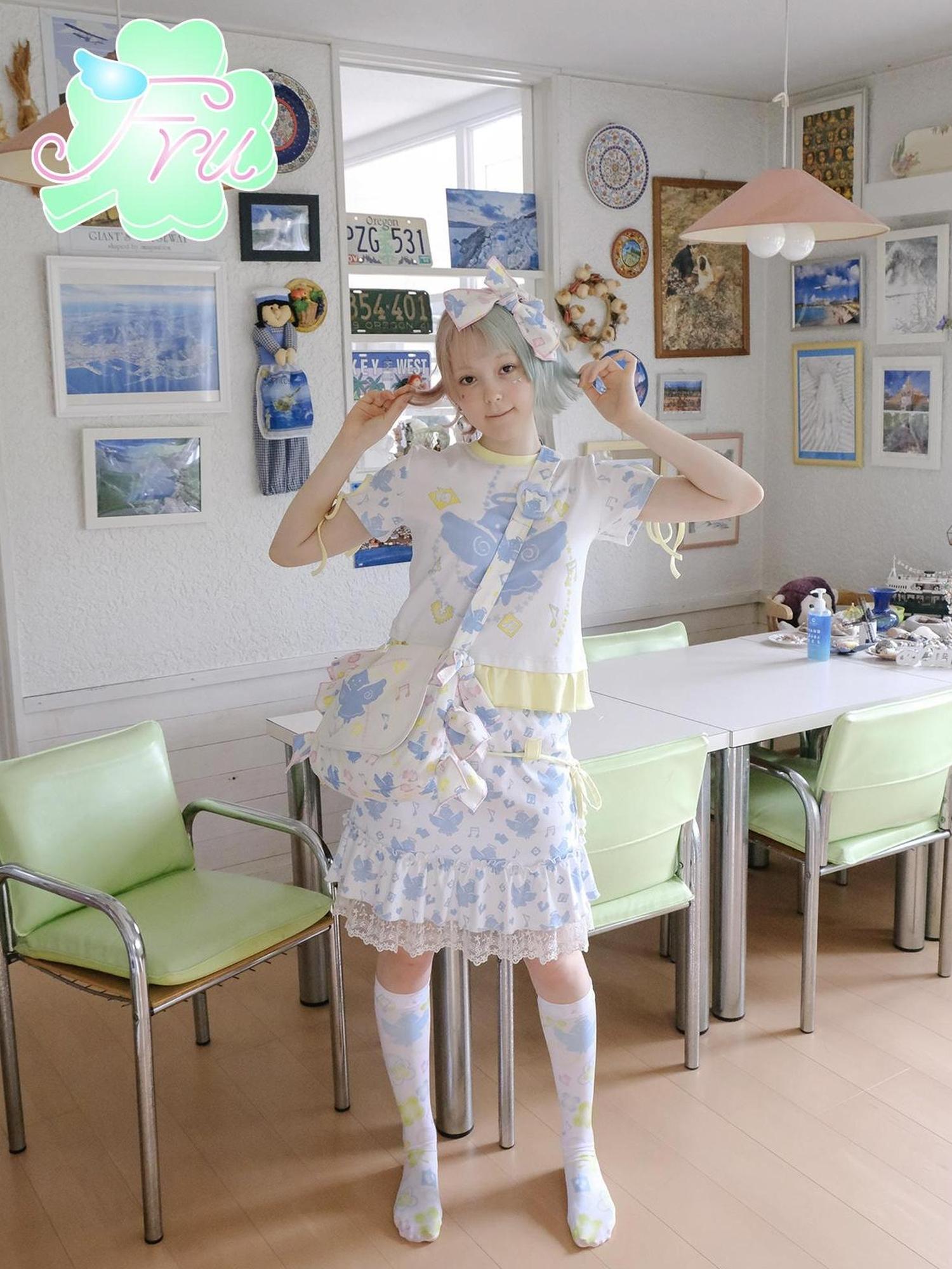 Frufru Gulu Summer Angel Cotton Print Skirt White Loose Fit