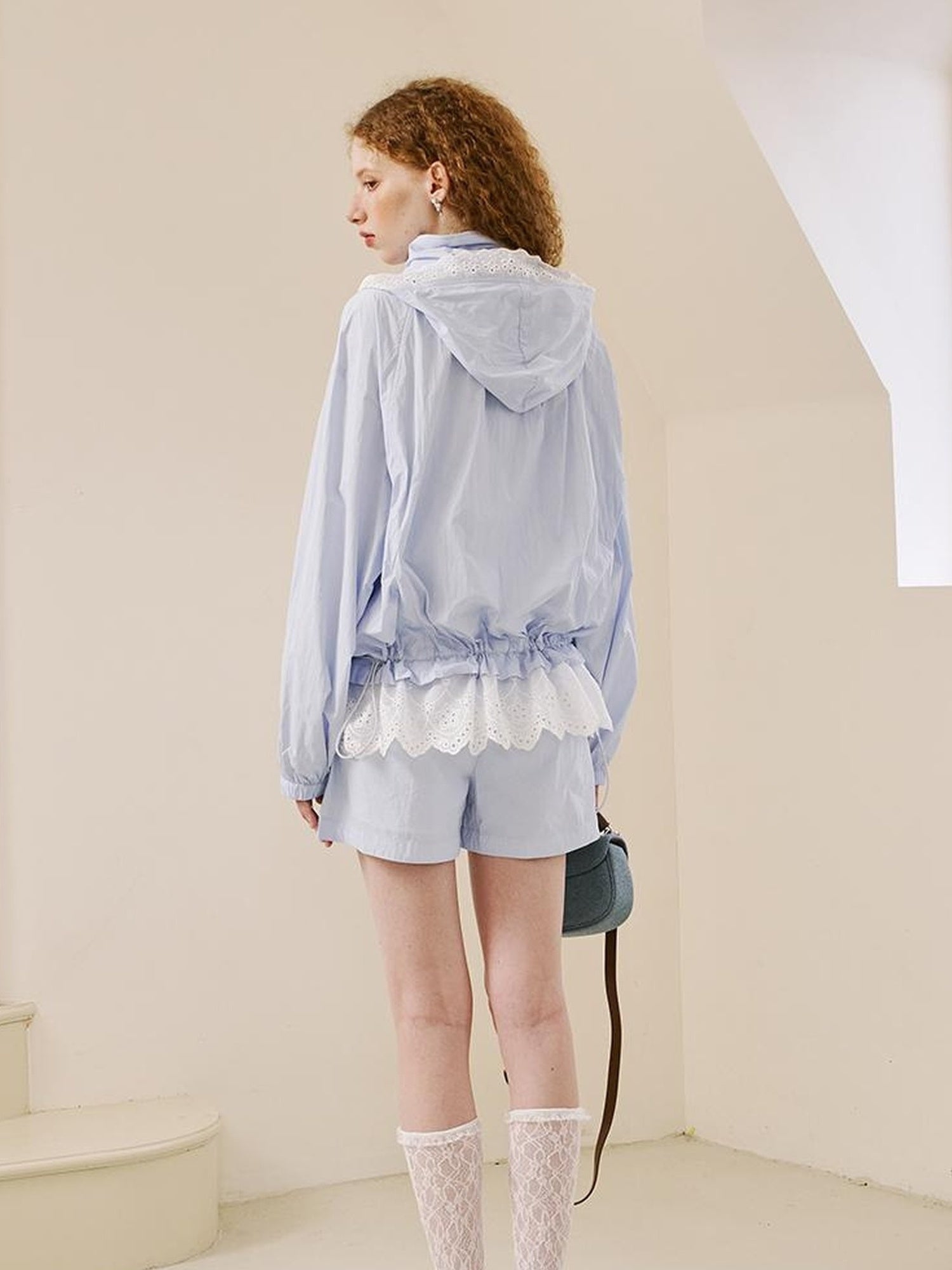 DIDDI MODA Summer Breeze Lace Trim Sun Protection Hoodie Shorts Set