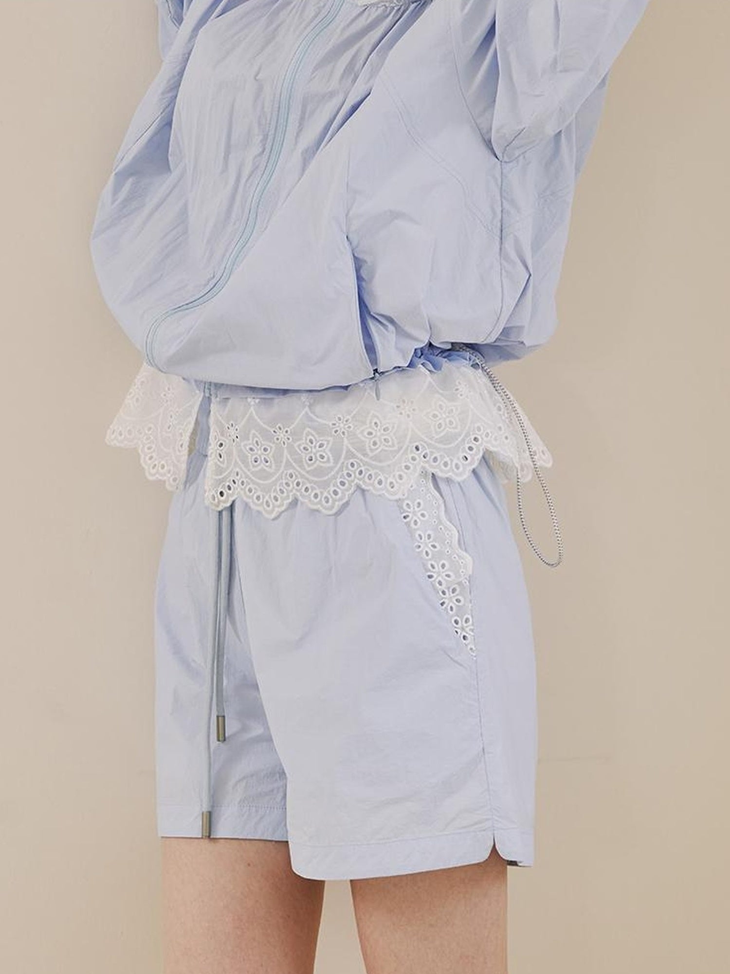 DIDDI MODA Summer Breeze Lace Trim Sun Protection Hoodie Shorts Set