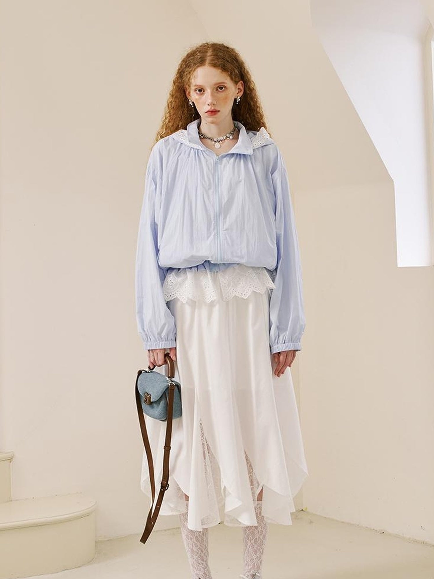 DIDDI MODA Summer Breeze Lace Trim Sun Protection Hoodie Shorts Set