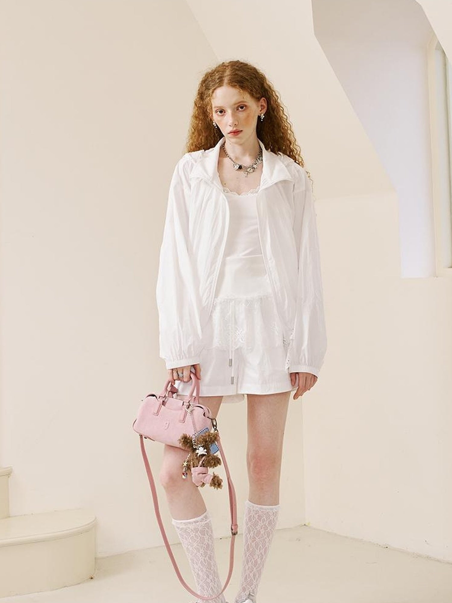 DIDDI MODA Summer Breeze Lace Trim Sun Protection Hoodie Shorts Set