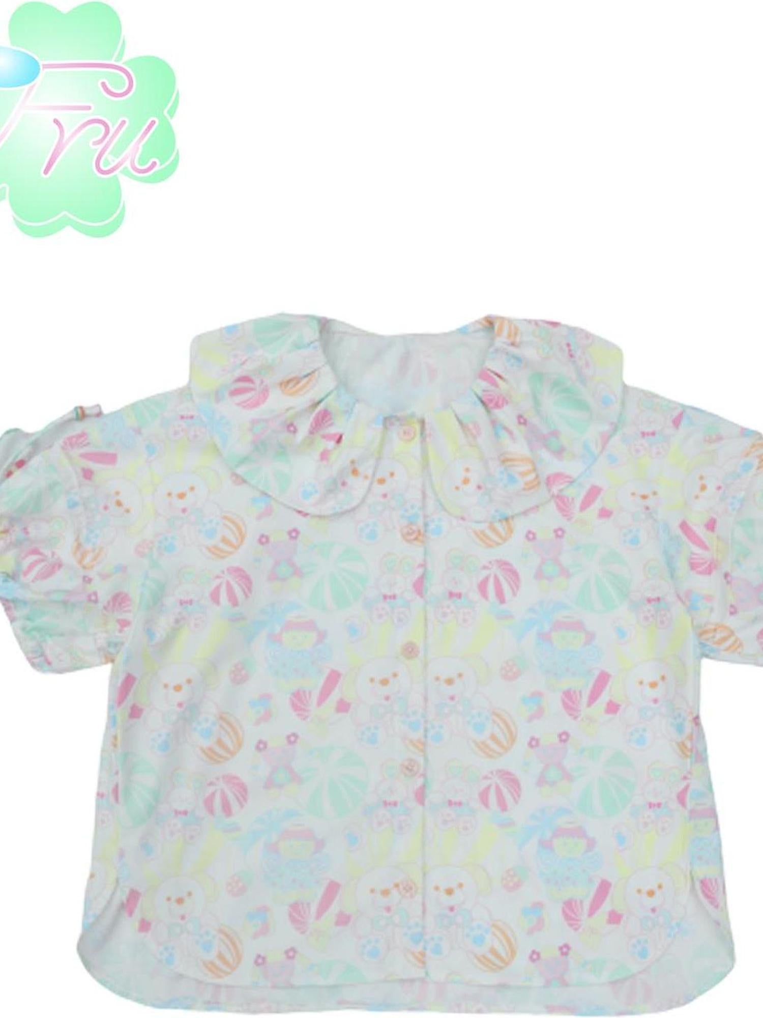 Frufru Gulu Summer Candy Print Cute Peter Pan Collar Girls Blouse