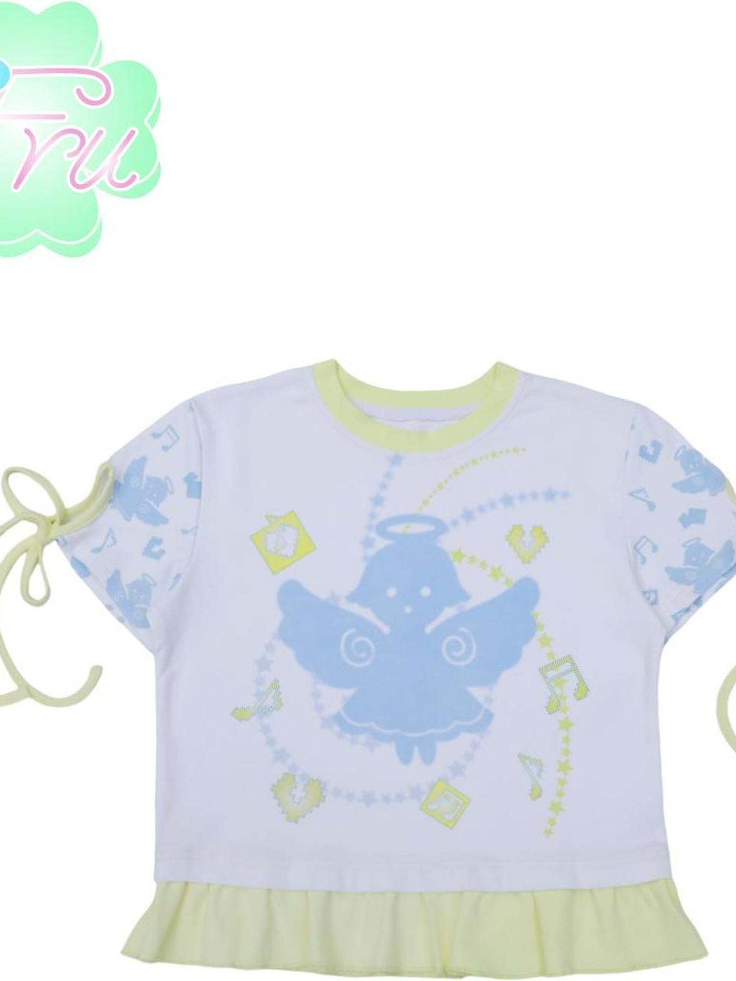 Frufru Gulu Summer Cotton Angel Print Loose T Shirt For Girls