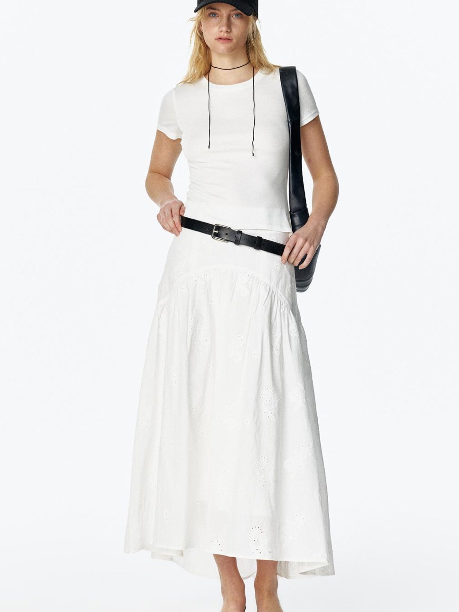 STRIKE A POSE Summer Date Flowy Midi Skirt French Waist Cotton Skirts