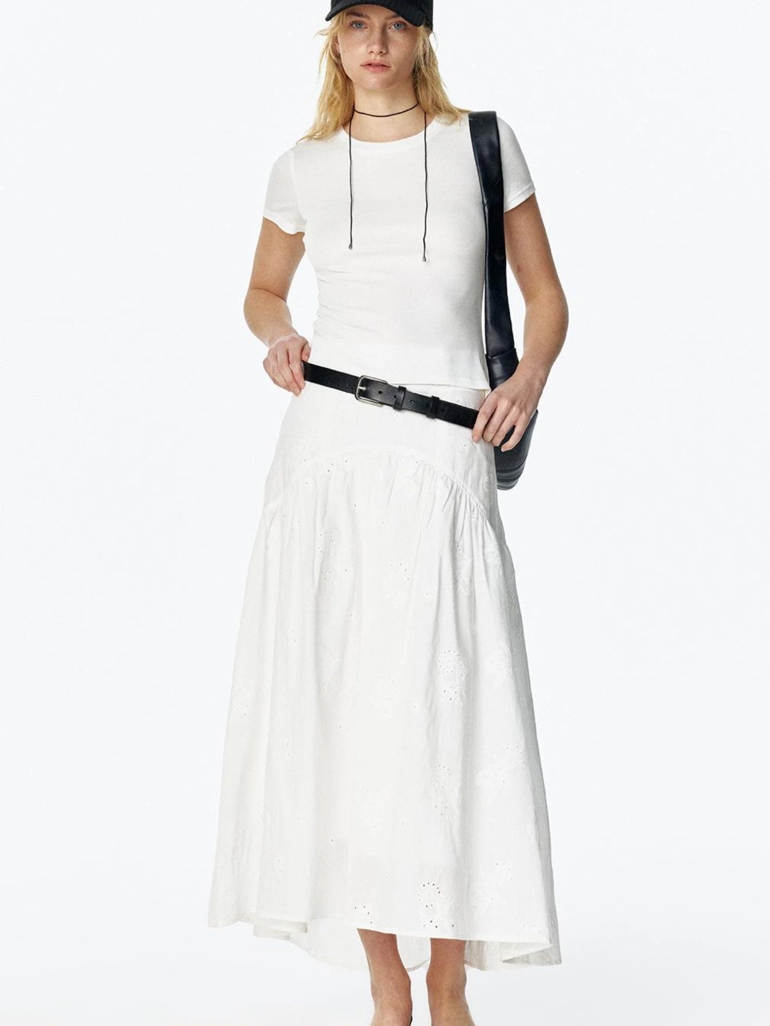 Summer Date Flowy Midi Skirt French Waist Cotton Skirts