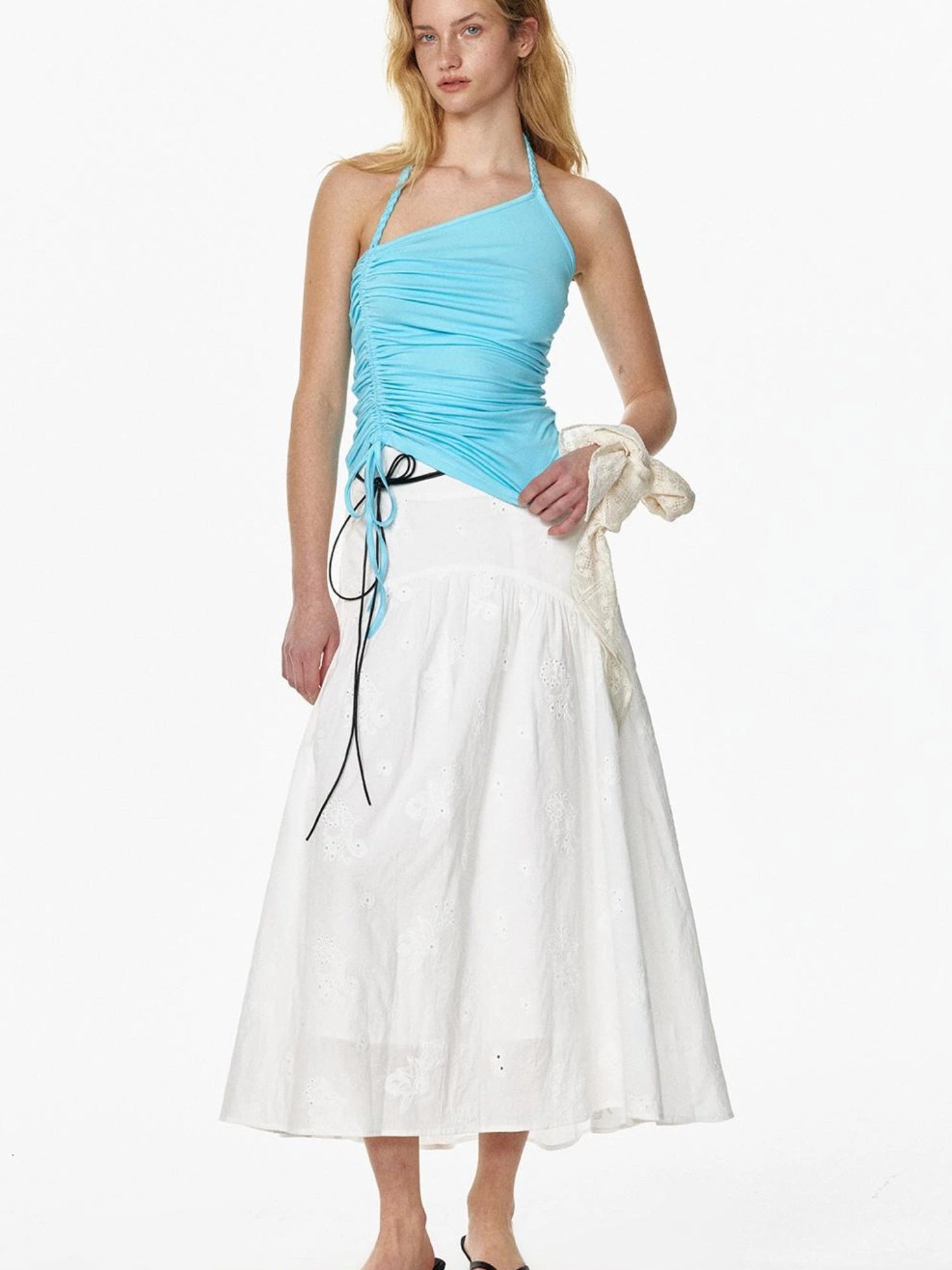 Summer Date Flowy Midi Skirt French Waist Cotton Skirts