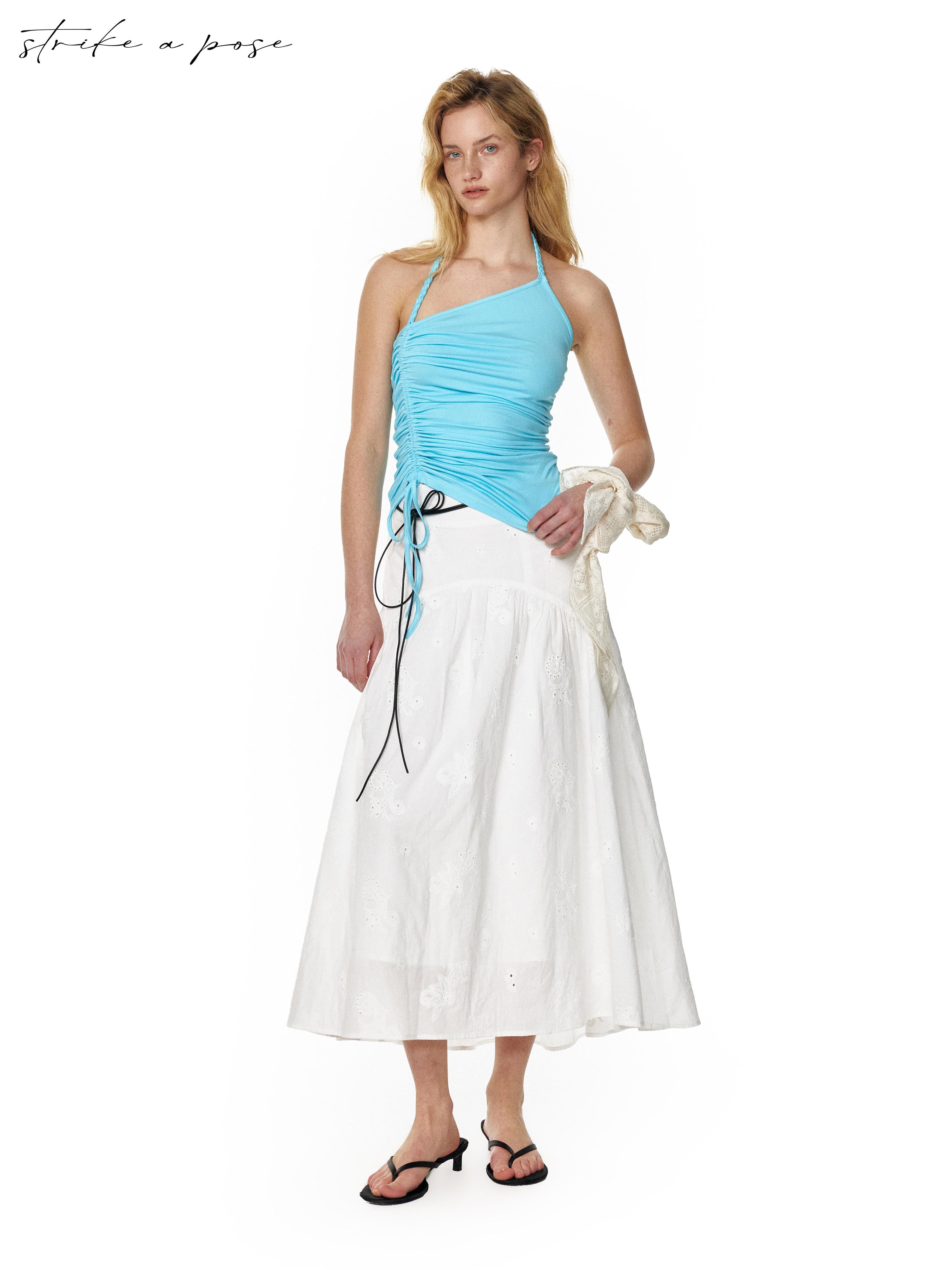 Summer Date Flowy Midi Skirt French Waist Cotton Skirts