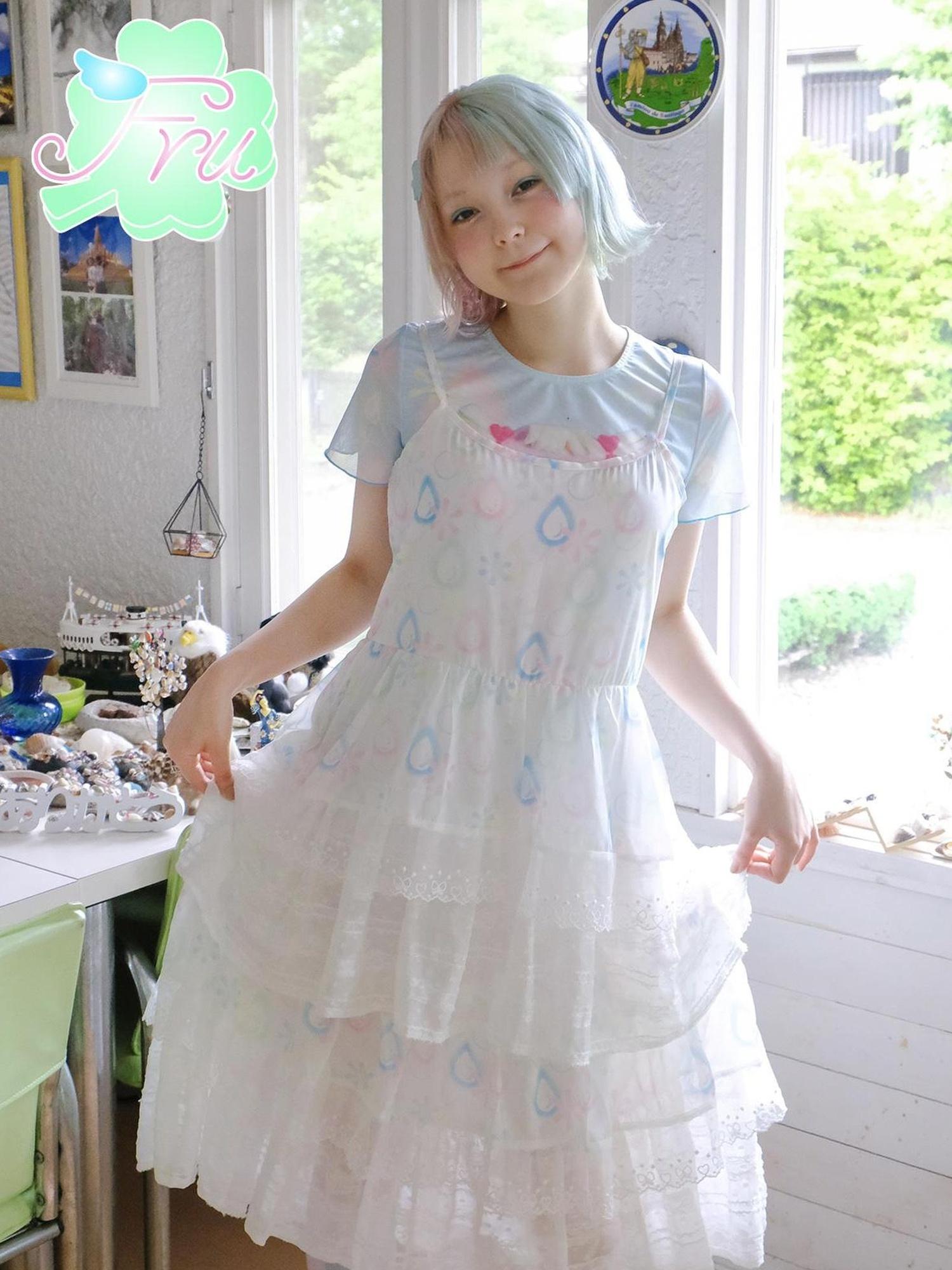 Frufru Gulu Summer Drip Print Sweet Sundress