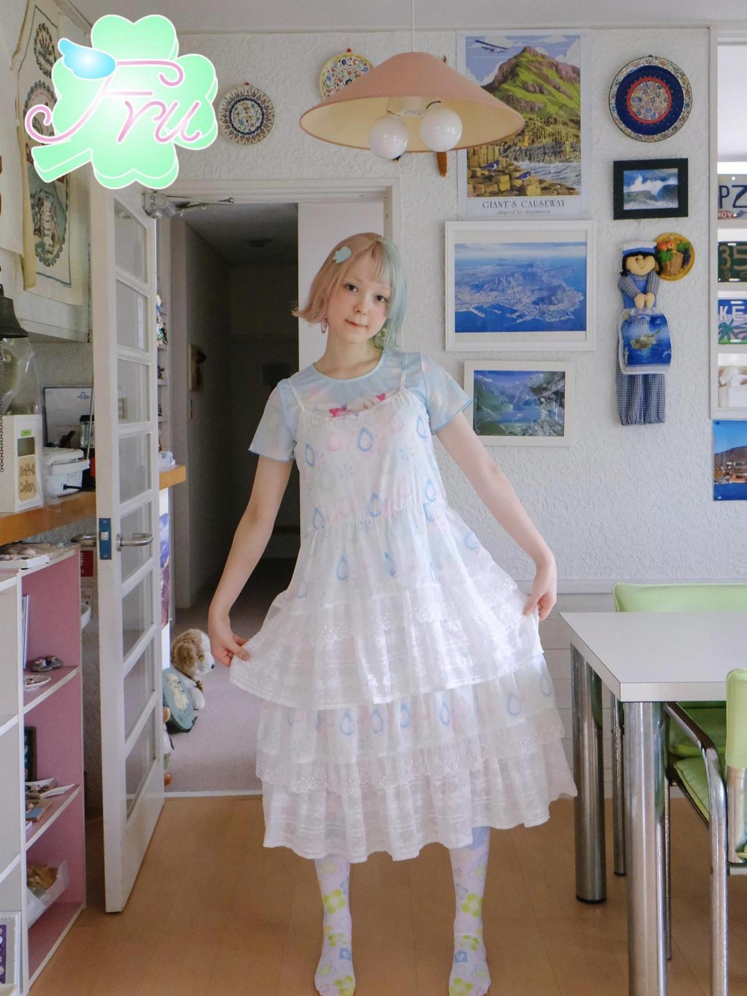 Frufru Gulu Summer Drip Print Sweet Sundress