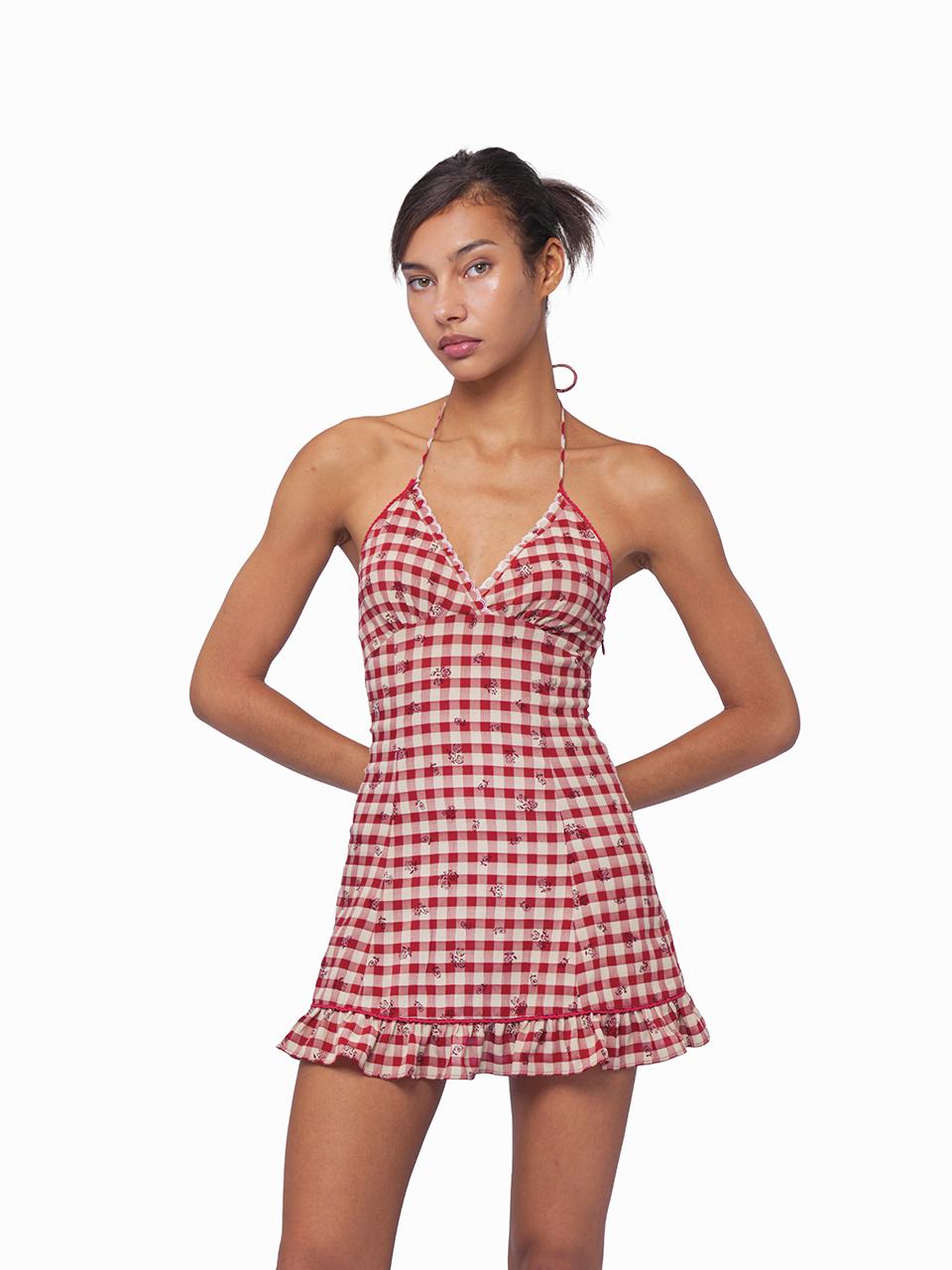 SweetChilling Summer Farmhouse Embroidered Halter Neck Dress