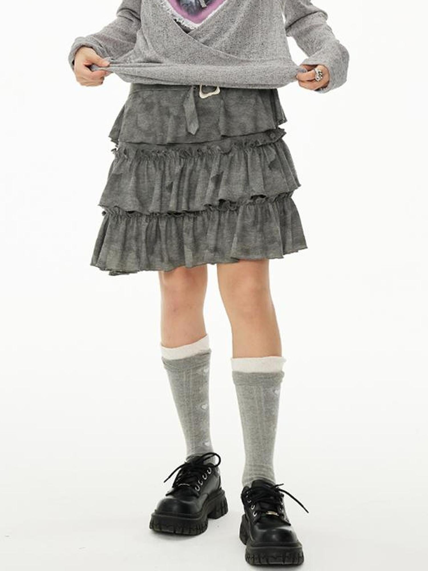 MOMSYCAN FOX LINE Summer Layered Chiffon Skirt With Asymmetrical Hem