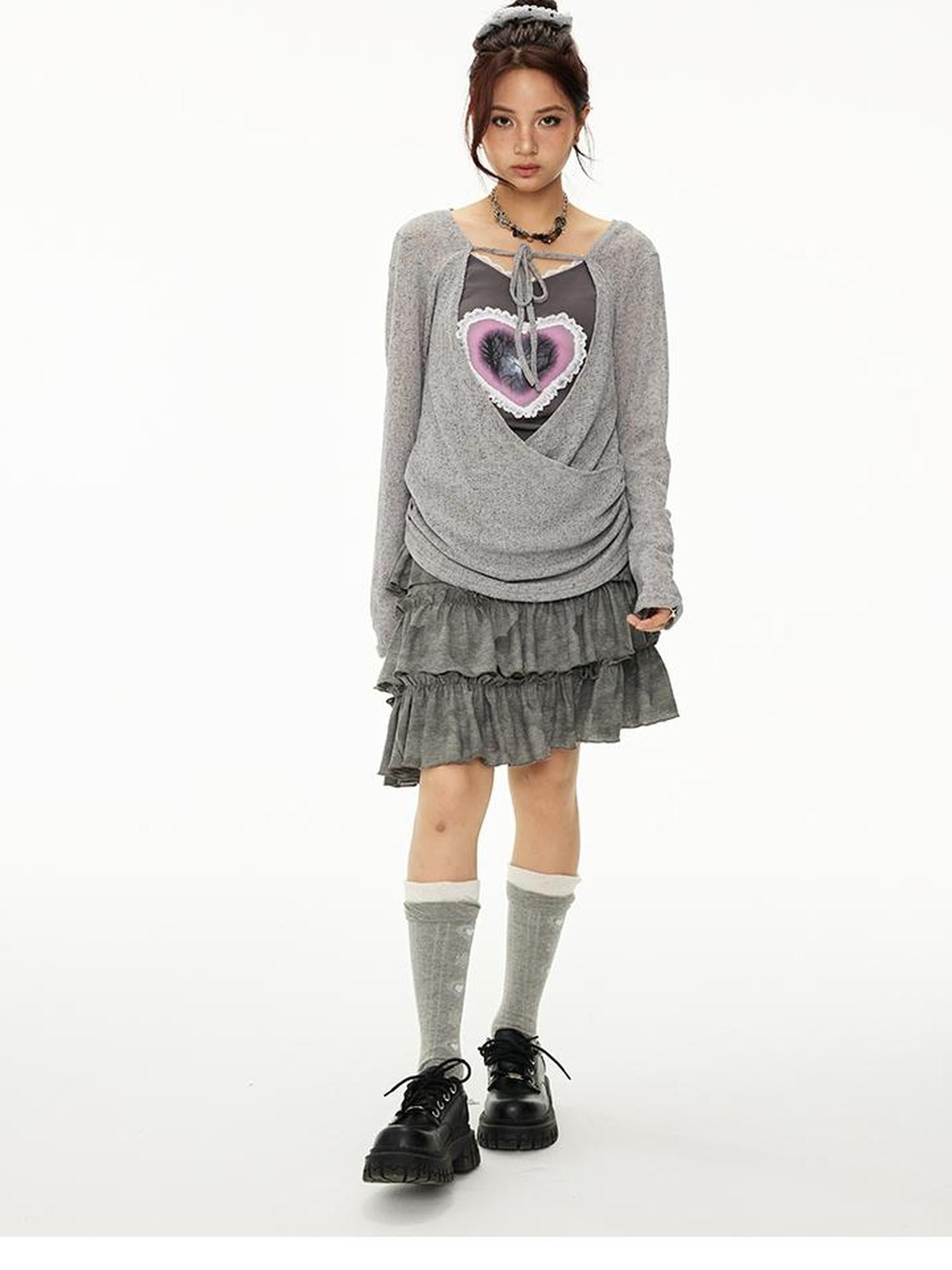 MOMSYCAN FOX LINE Summer Layered Chiffon Skirt With Asymmetrical Hem