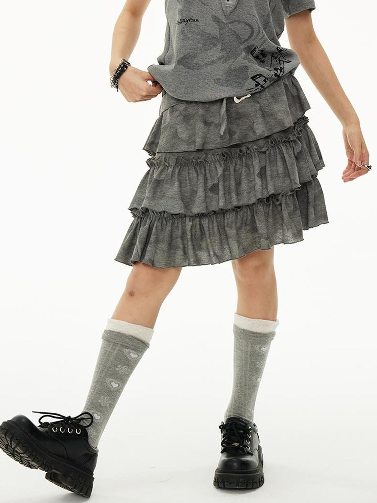 MOMSYCAN FOX LINE Summer Layered Chiffon Skirt With Asymmetrical Hem