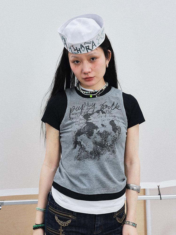 Achihara Summer Layered Short Sleeve T-Shirt For Women