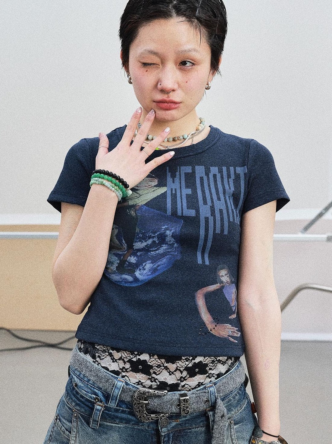 Achihara Summer Short Sleeve Cropped Graphic T-Shirt For Women