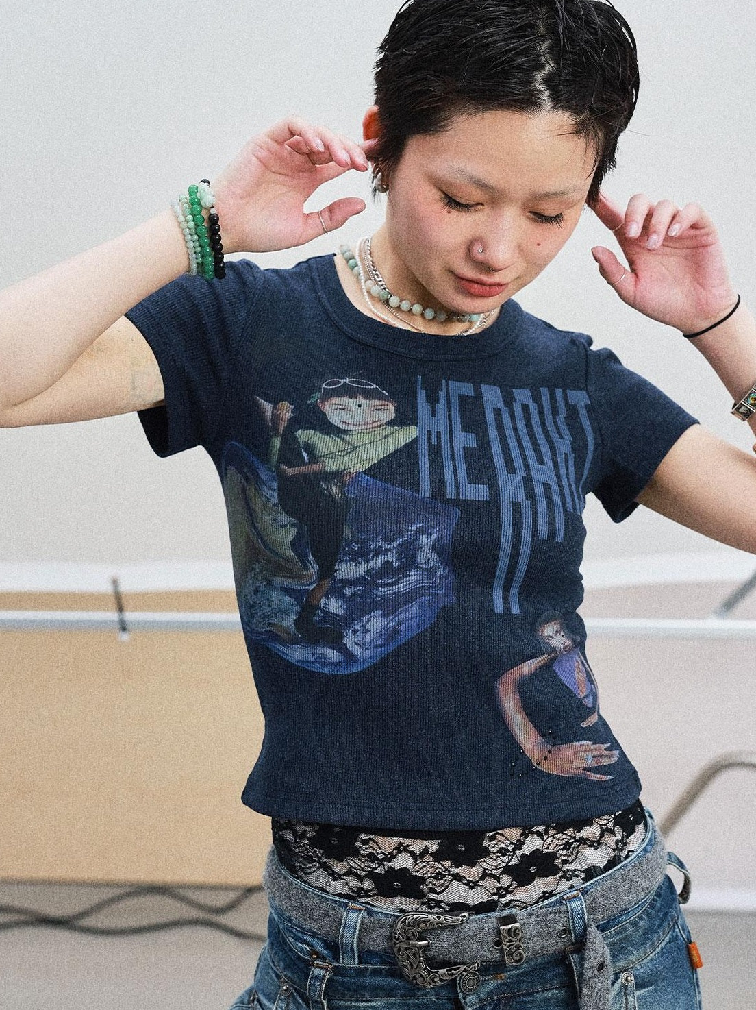 Achihara Summer Short Sleeve Cropped Graphic T-Shirt For Women