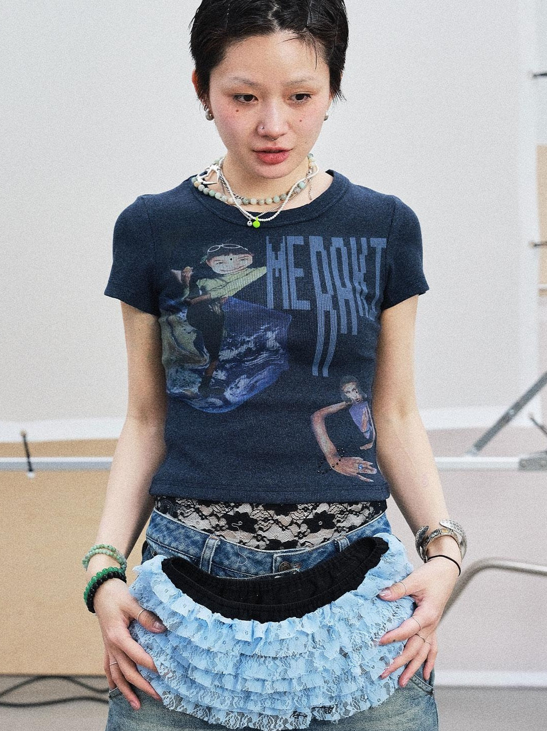 Achihara Summer Short Sleeve Cropped Graphic T-Shirt For Women