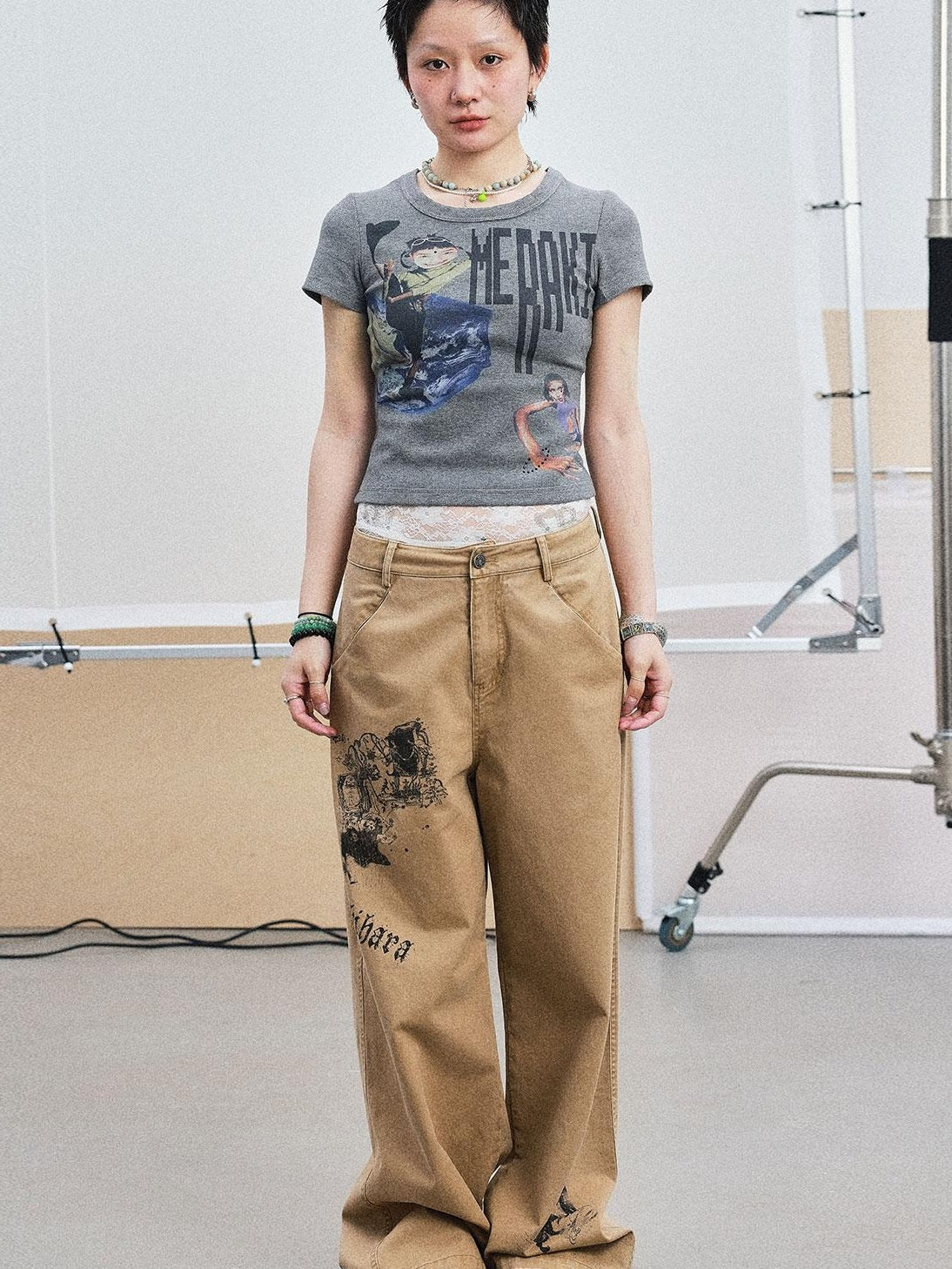 Achihara Summer Short Sleeve Cropped Graphic T-Shirt For Women