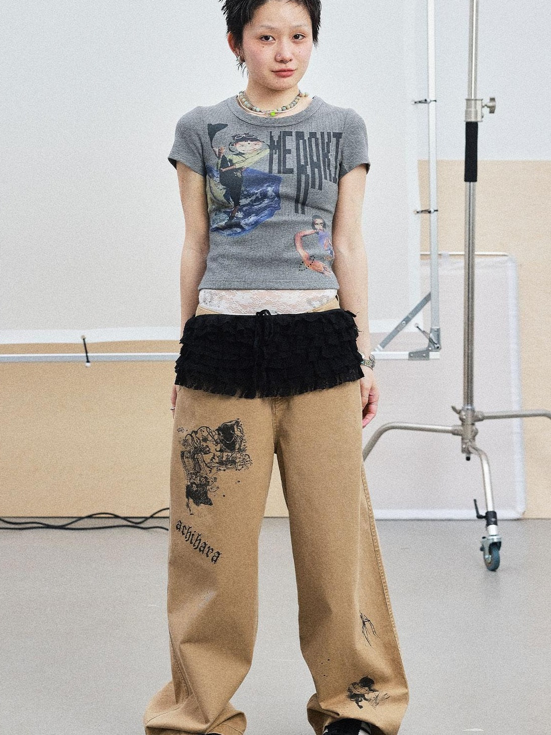 Achihara Summer Short Sleeve Cropped Graphic T-Shirt For Women