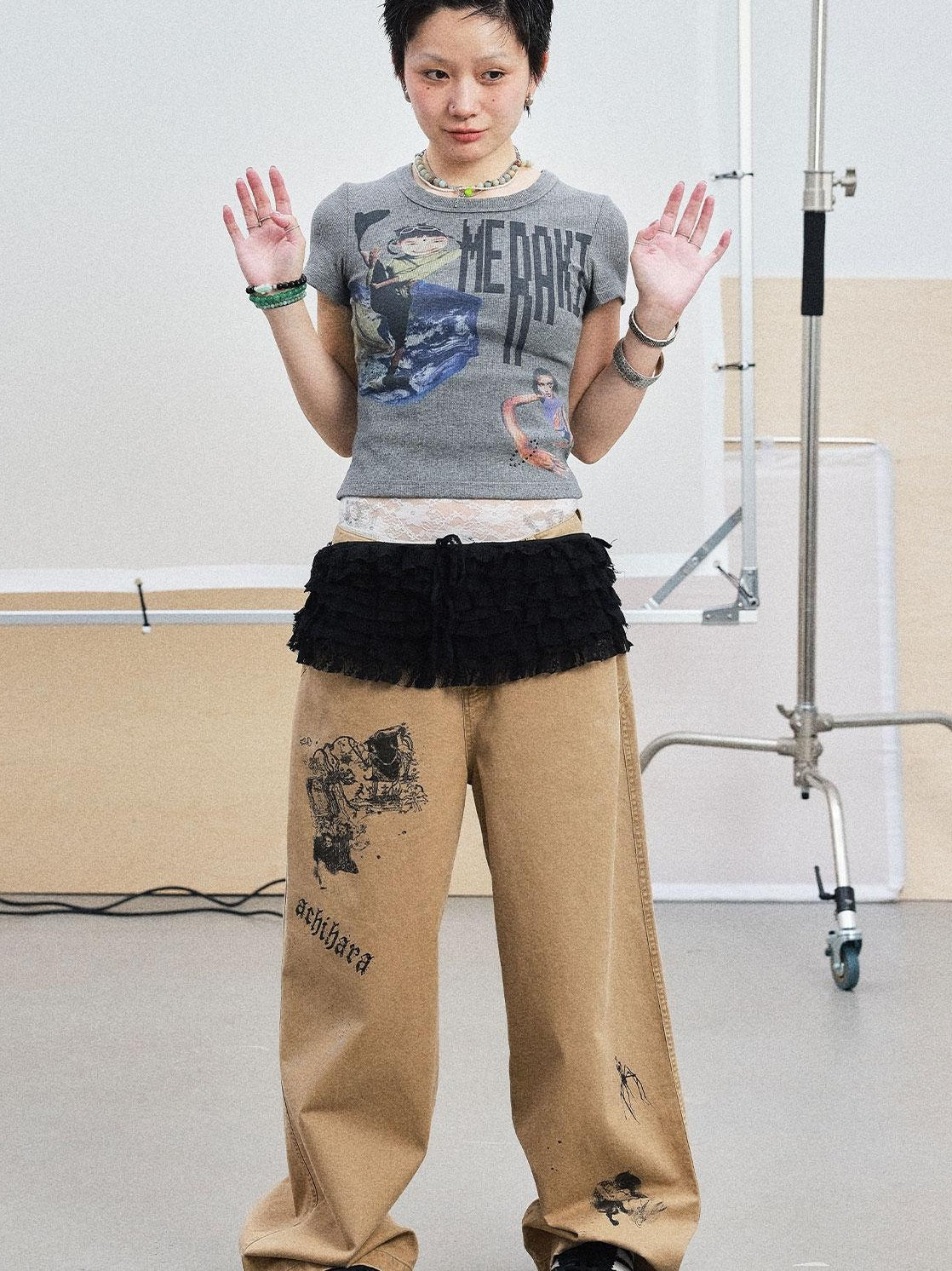 Achihara Summer Short Sleeve Cropped Graphic T-Shirt For Women