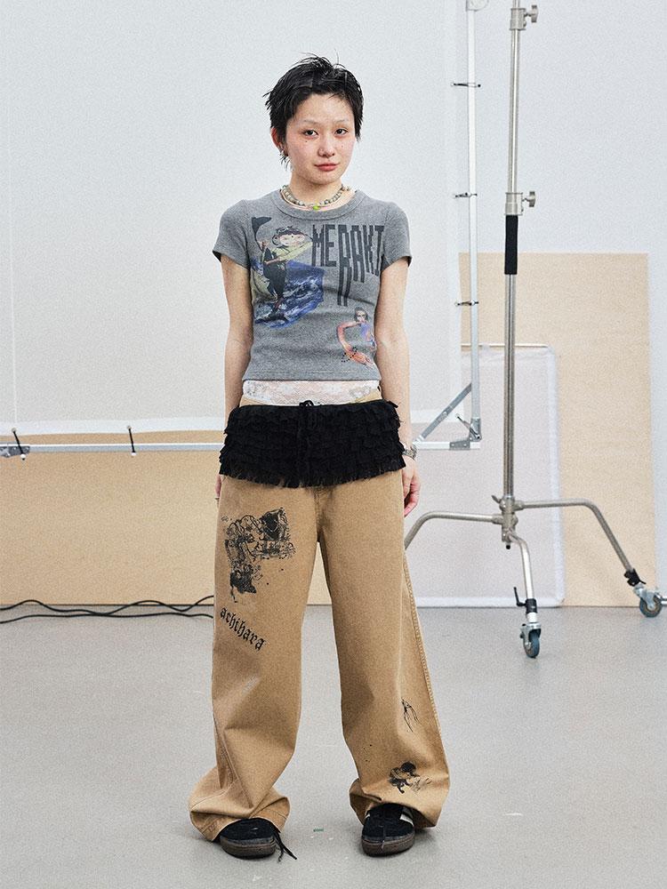 Achihara Summer Short Sleeve Cropped Graphic T-Shirt For Women