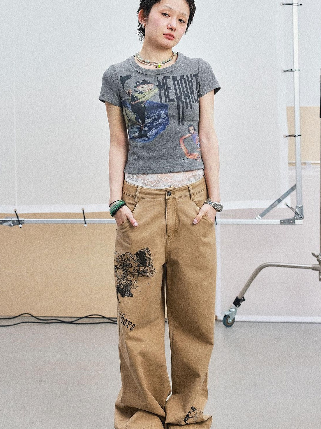 Achihara Summer Short Sleeve Cropped Graphic T-Shirt For Women