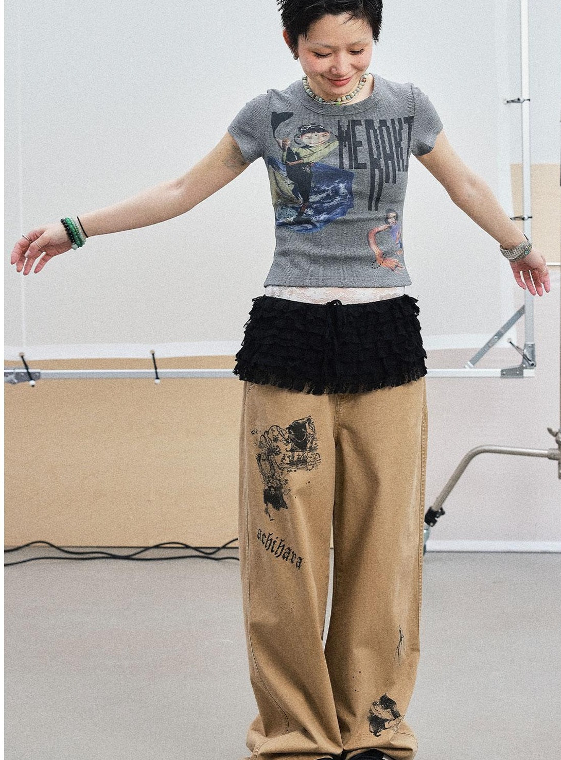 Achihara Summer Short Sleeve Cropped Graphic T-Shirt For Women
