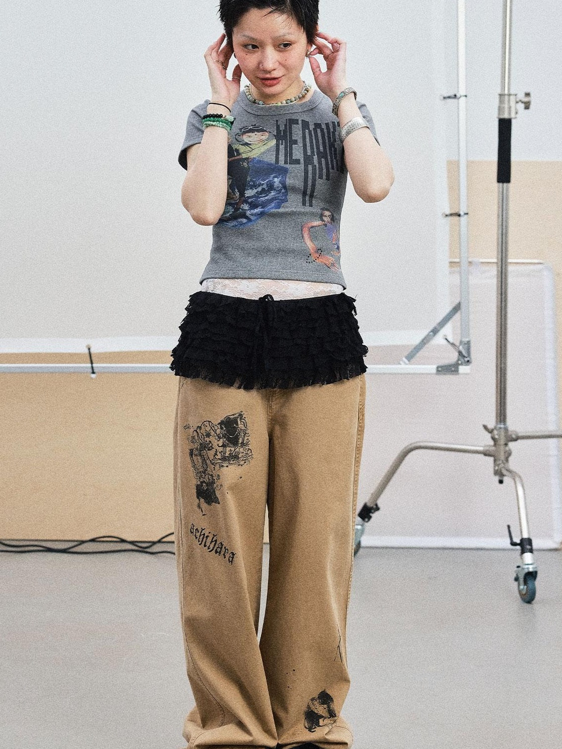 Achihara Summer Short Sleeve Cropped Graphic T-Shirt For Women