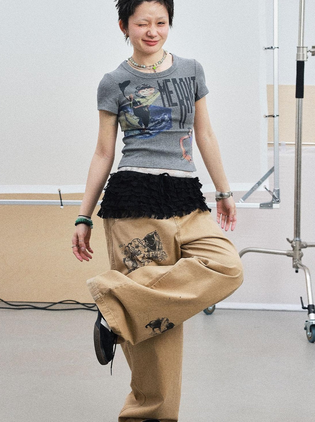 Achihara Summer Short Sleeve Cropped Graphic T-Shirt For Women