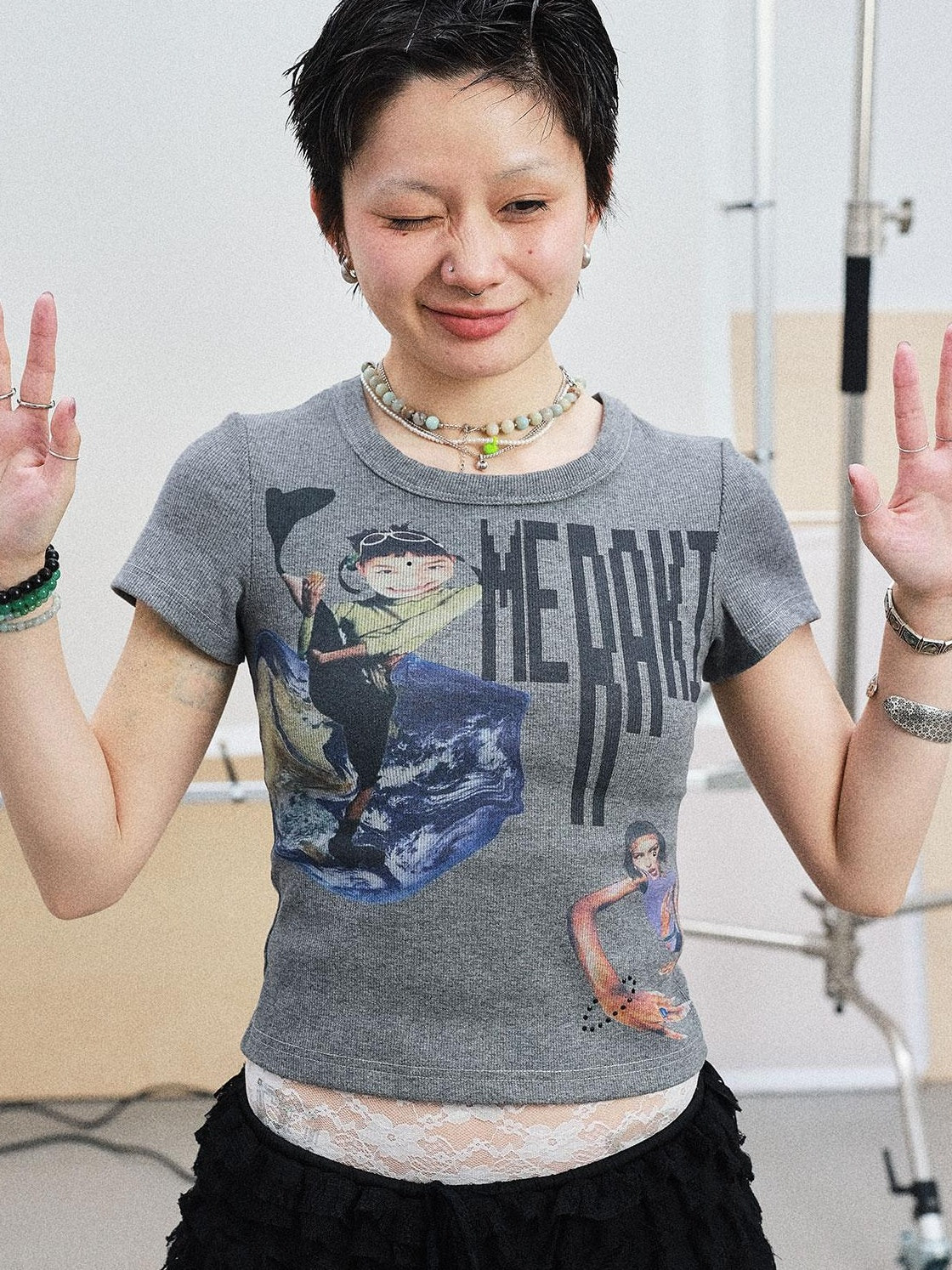 Achihara Summer Short Sleeve Cropped Graphic T-Shirt For Women