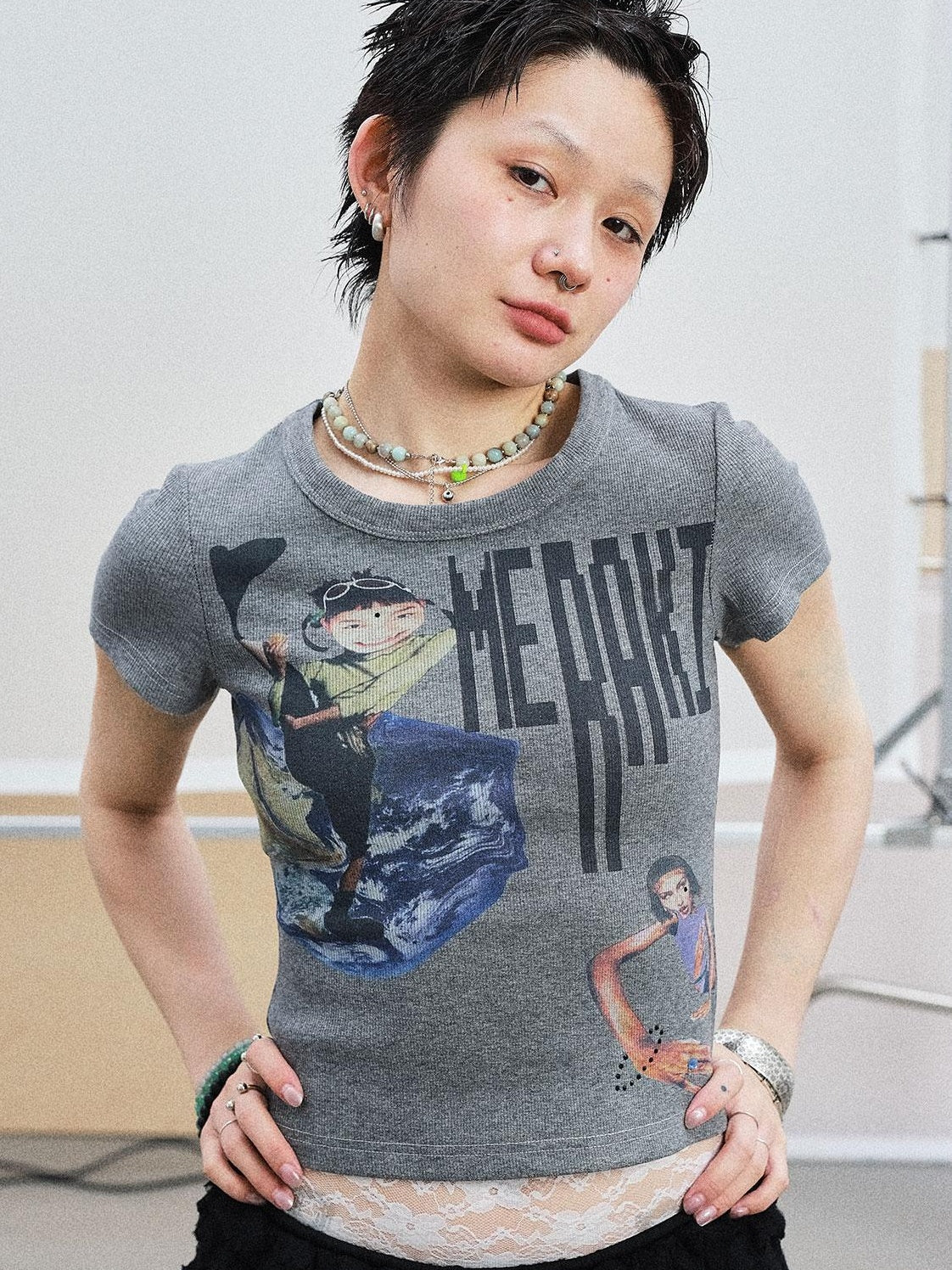 Achihara Summer Short Sleeve Cropped Graphic T-Shirt For Women