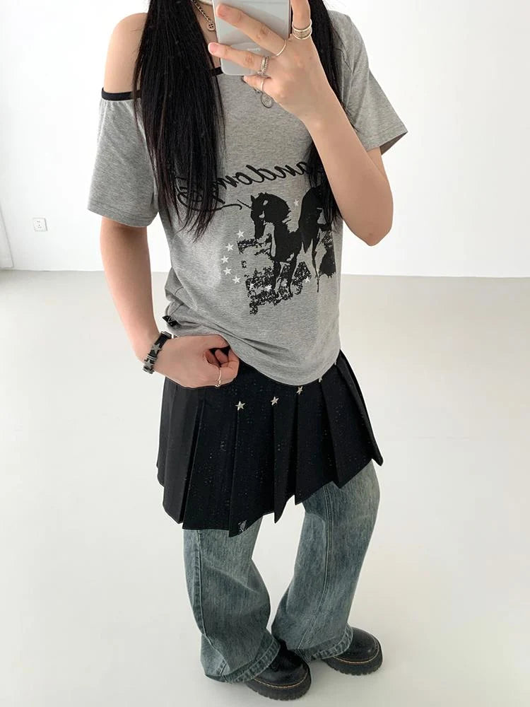 Summer Sleeveless Off Shoulder Color Block T-Shirt