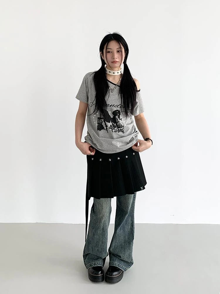 Summer Sleeveless Off Shoulder Color Block T-Shirt