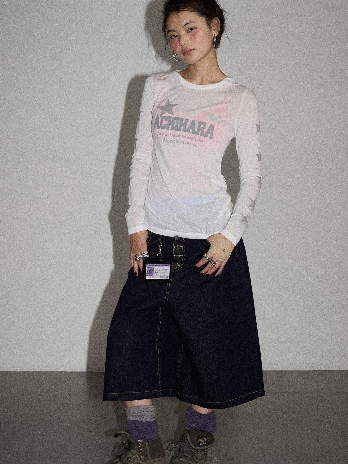Achihara Summer Star Print Knitted Cotton Long Sleeve T-Shirt For Women