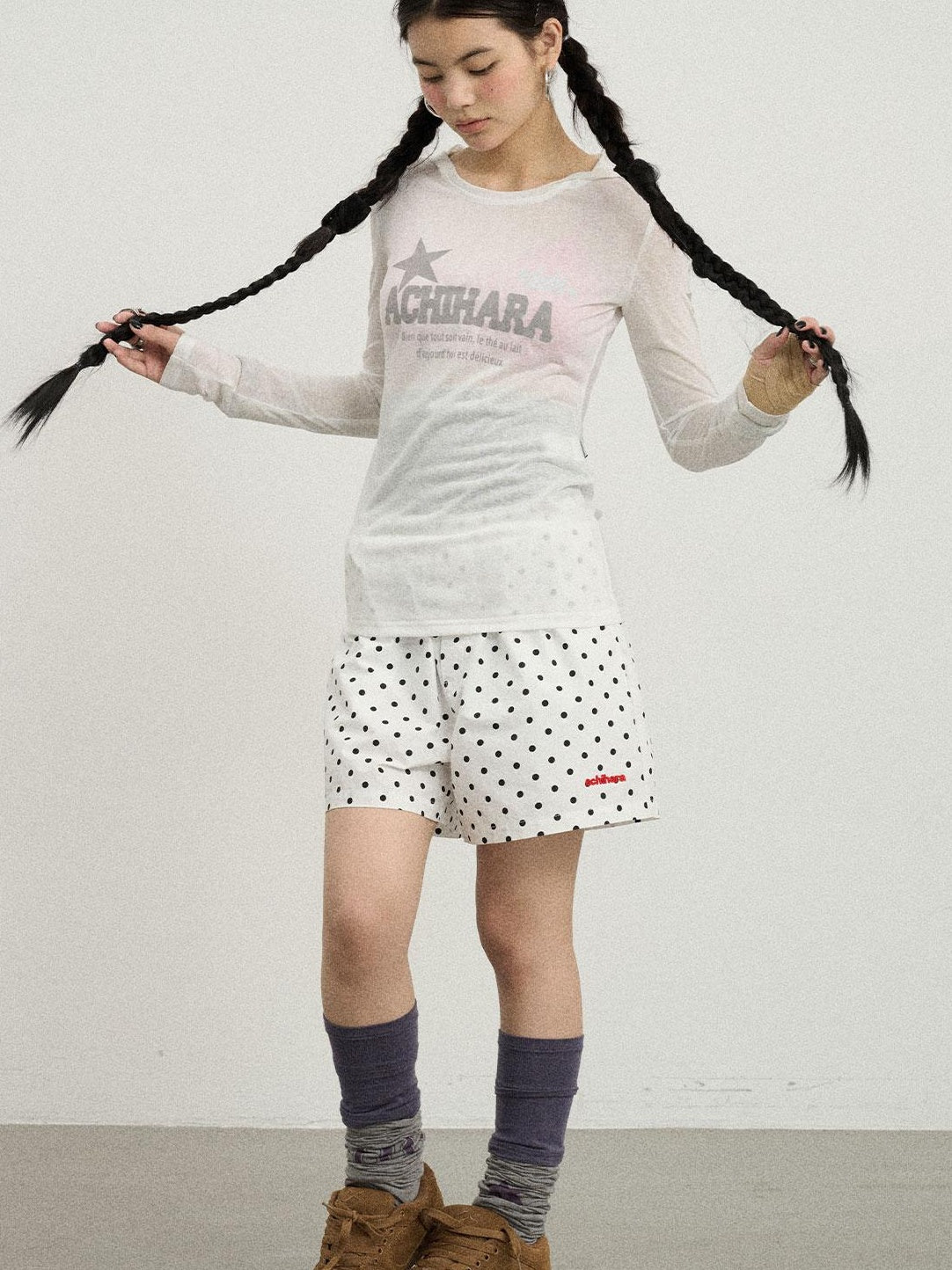 Achihara Summer Star Print Knitted Cotton Long Sleeve T-Shirt For Women