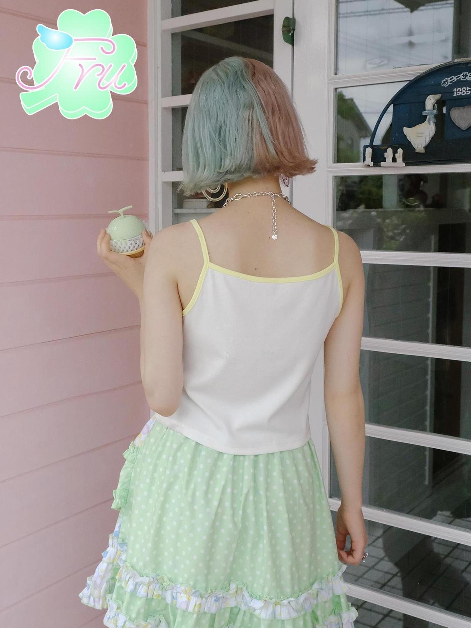 Frufru Gulu Summer Sweet White Cotton Spandex Sleeveless Vest