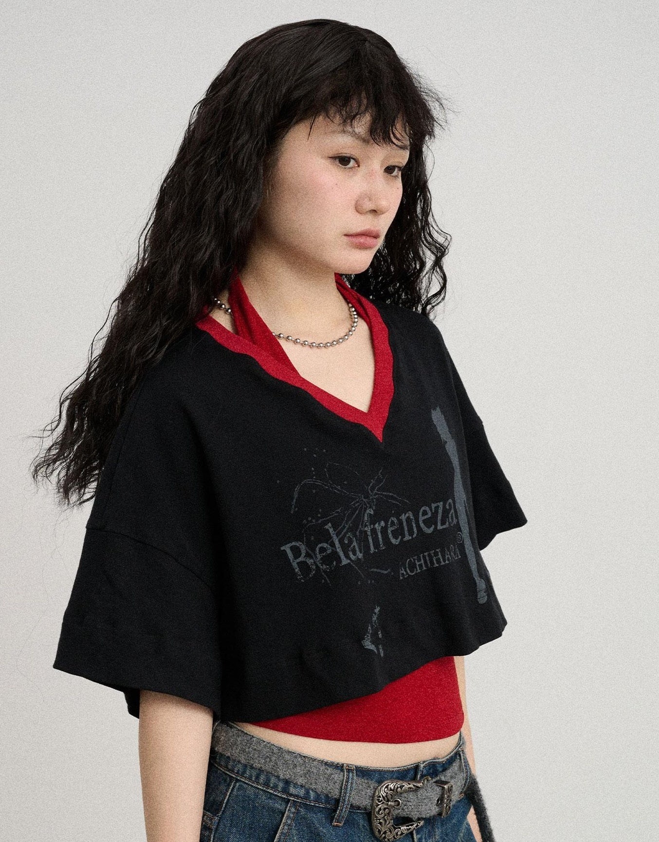 Achihara Summer V-Neck Puff Short Sleeve Tee - Loose Fit Cotton Blend Top