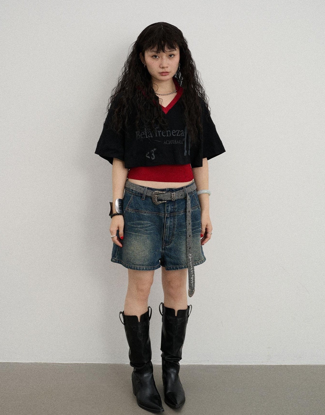 Achihara Summer V-Neck Puff Short Sleeve Tee - Loose Fit Cotton Blend Top