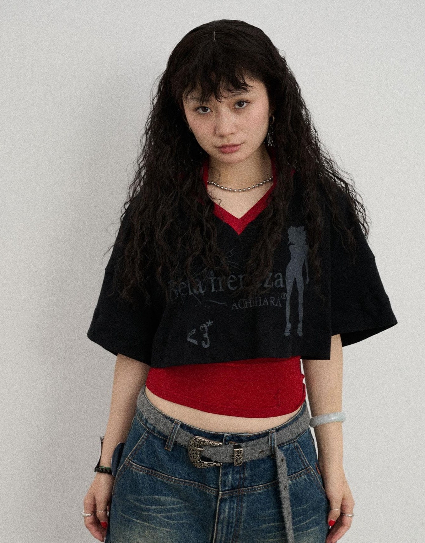 Achihara Summer V-Neck Puff Short Sleeve Tee - Loose Fit Cotton Blend Top