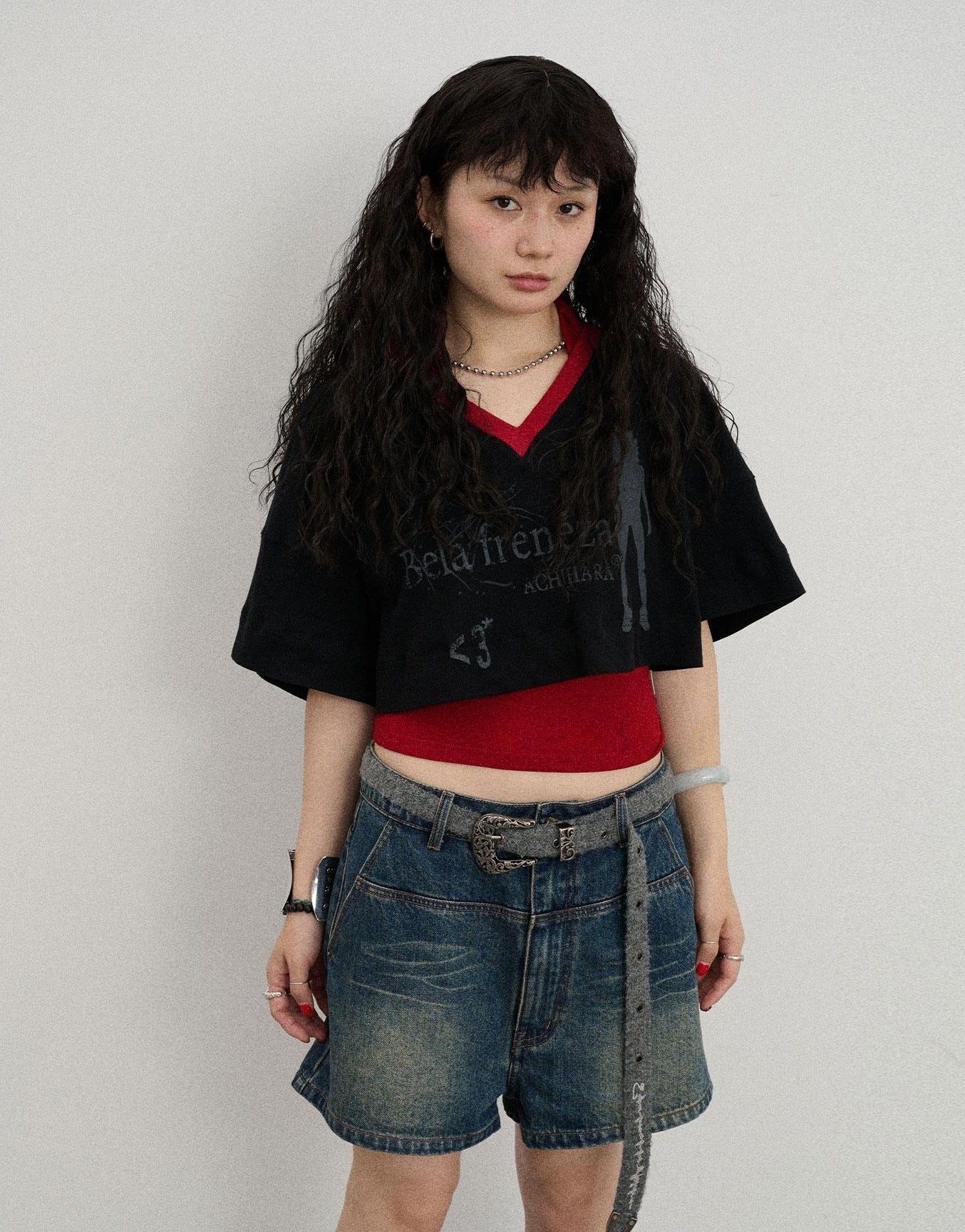 Achihara Summer V-Neck Puff Short Sleeve Tee - Loose Fit Cotton Blend Top