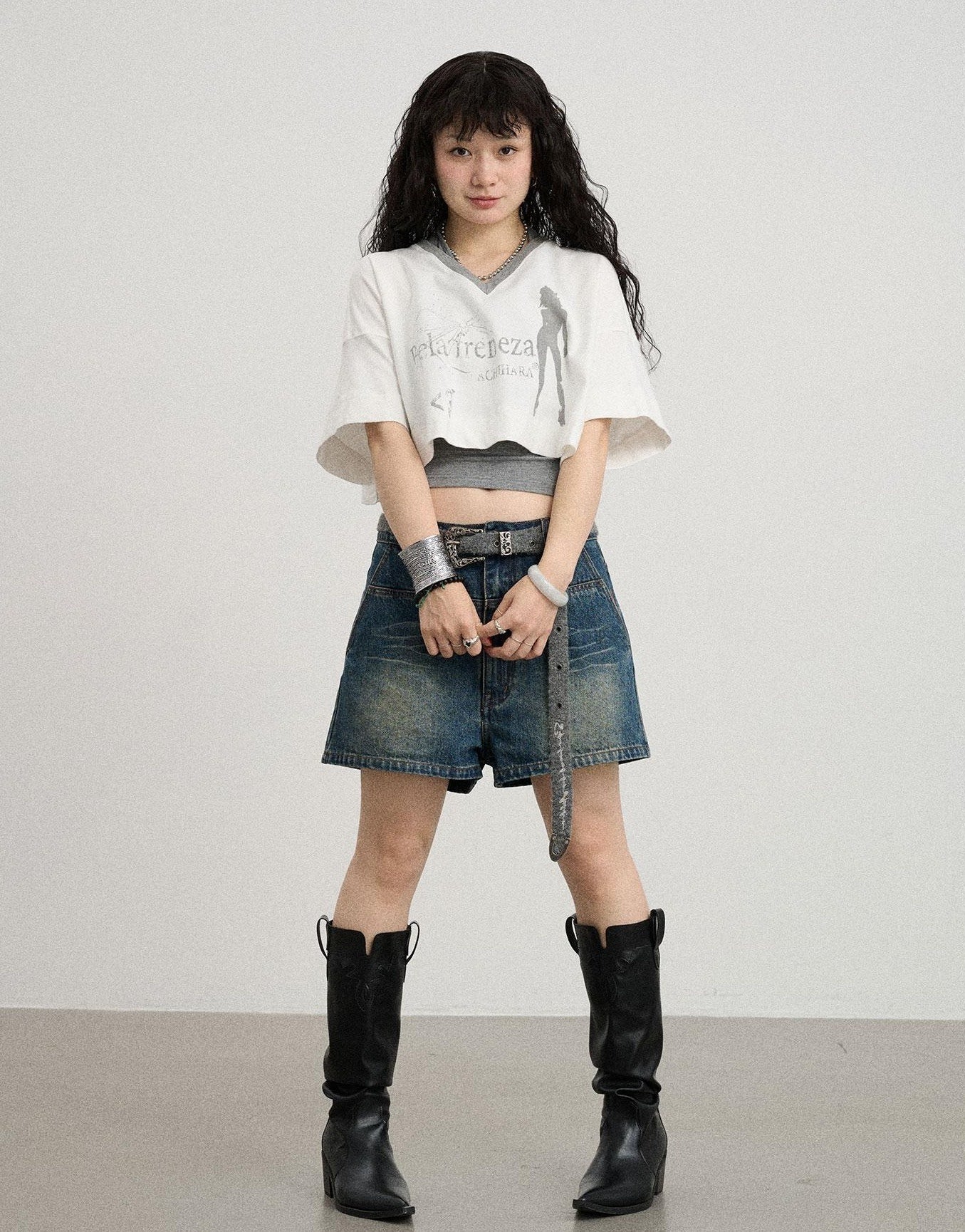 Achihara Summer V-Neck Puff Short Sleeve Tee - Loose Fit Cotton Blend Top