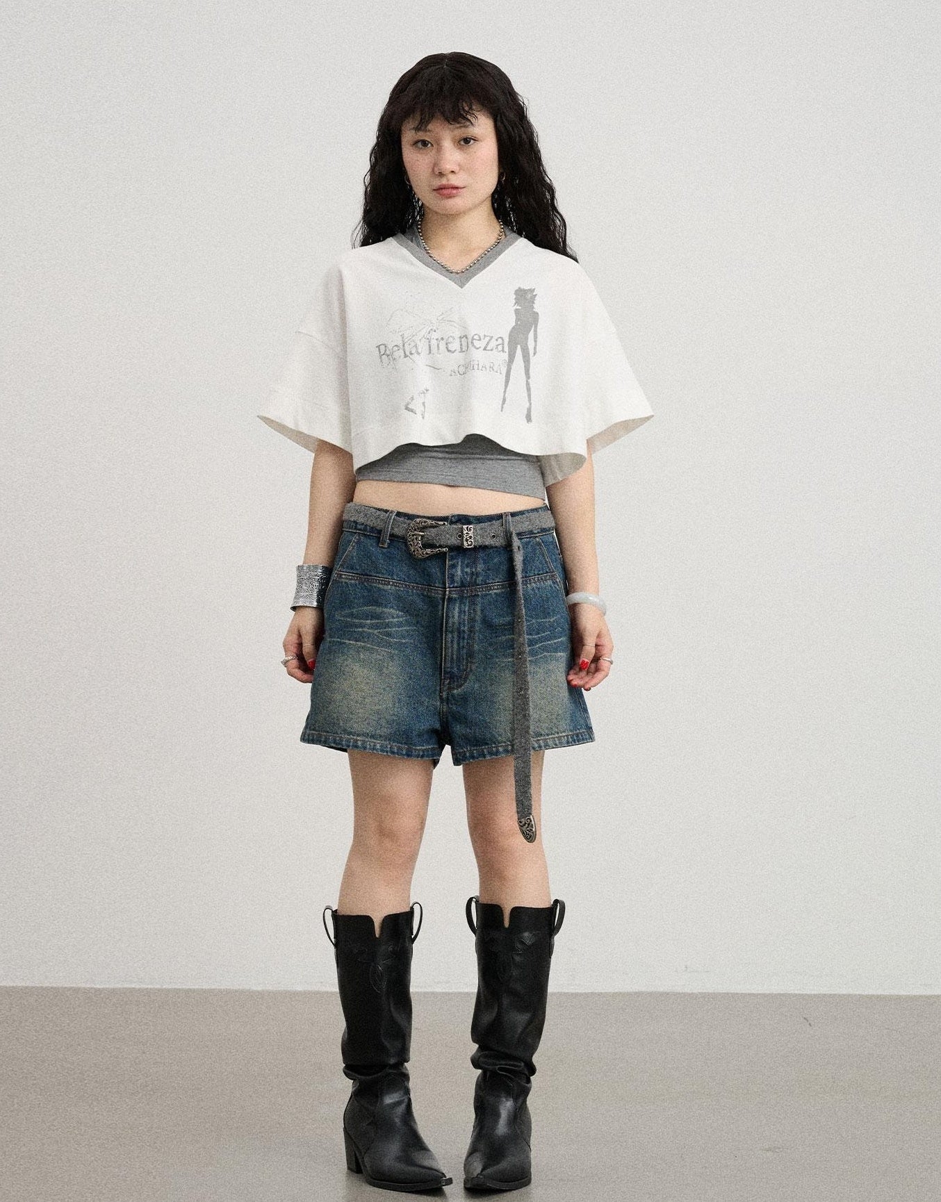 Achihara Summer V-Neck Puff Short Sleeve Tee - Loose Fit Cotton Blend Top