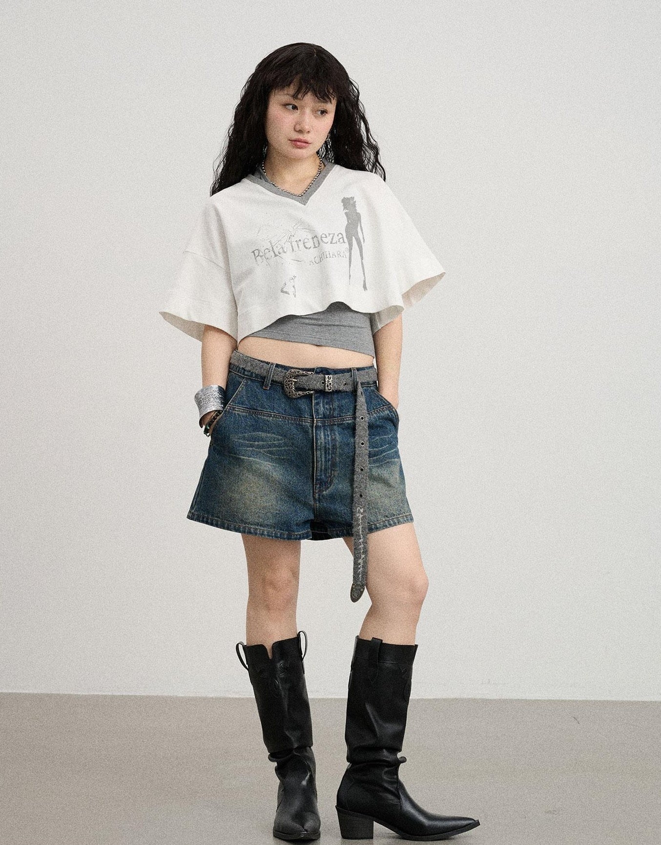 Achihara Summer V-Neck Puff Short Sleeve Tee - Loose Fit Cotton Blend Top