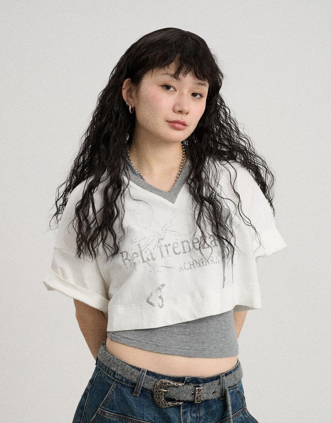 Achihara Summer V-Neck Puff Short Sleeve Tee - Loose Fit Cotton Blend Top