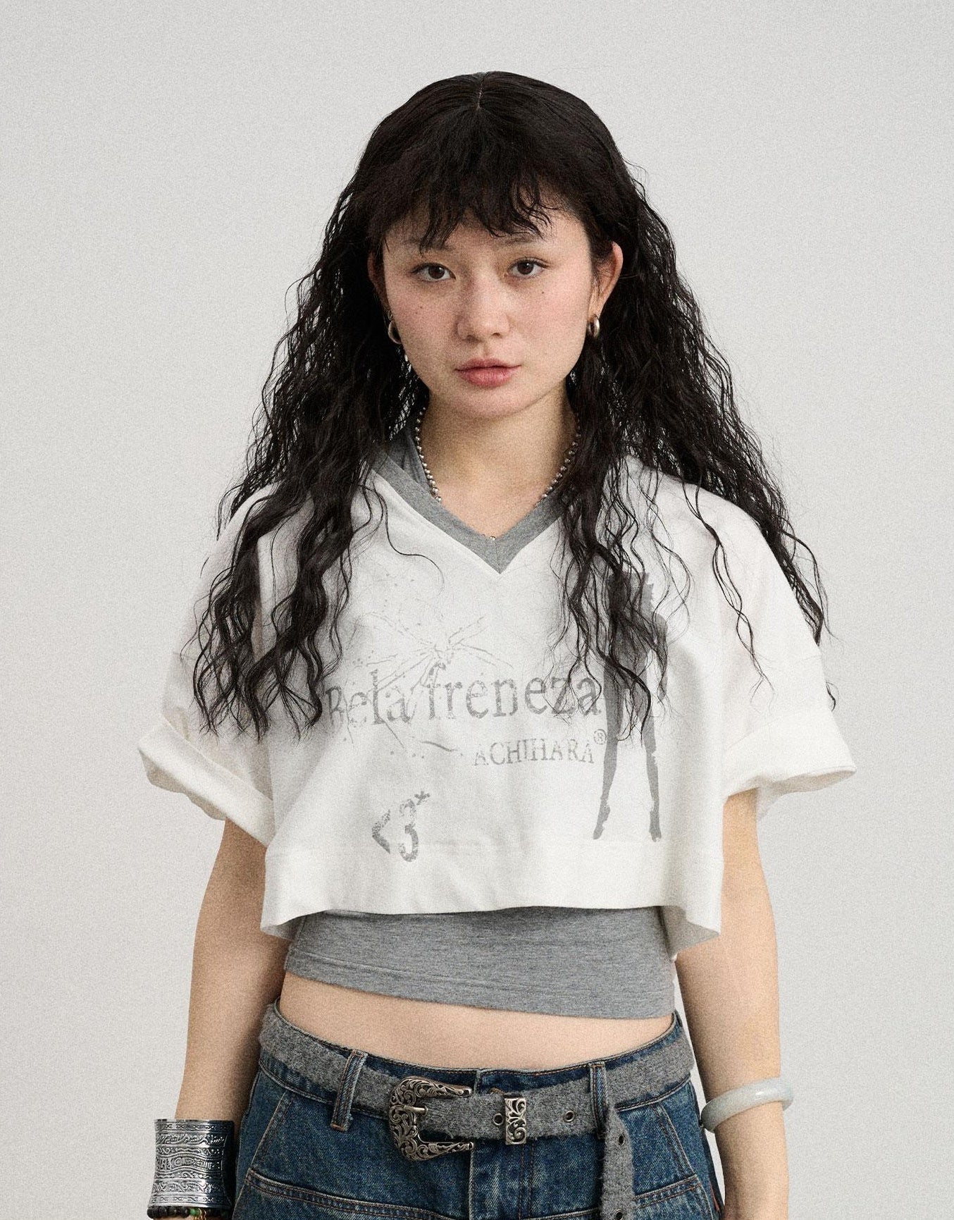 Achihara Summer V-Neck Puff Short Sleeve Tee - Loose Fit Cotton Blend Top